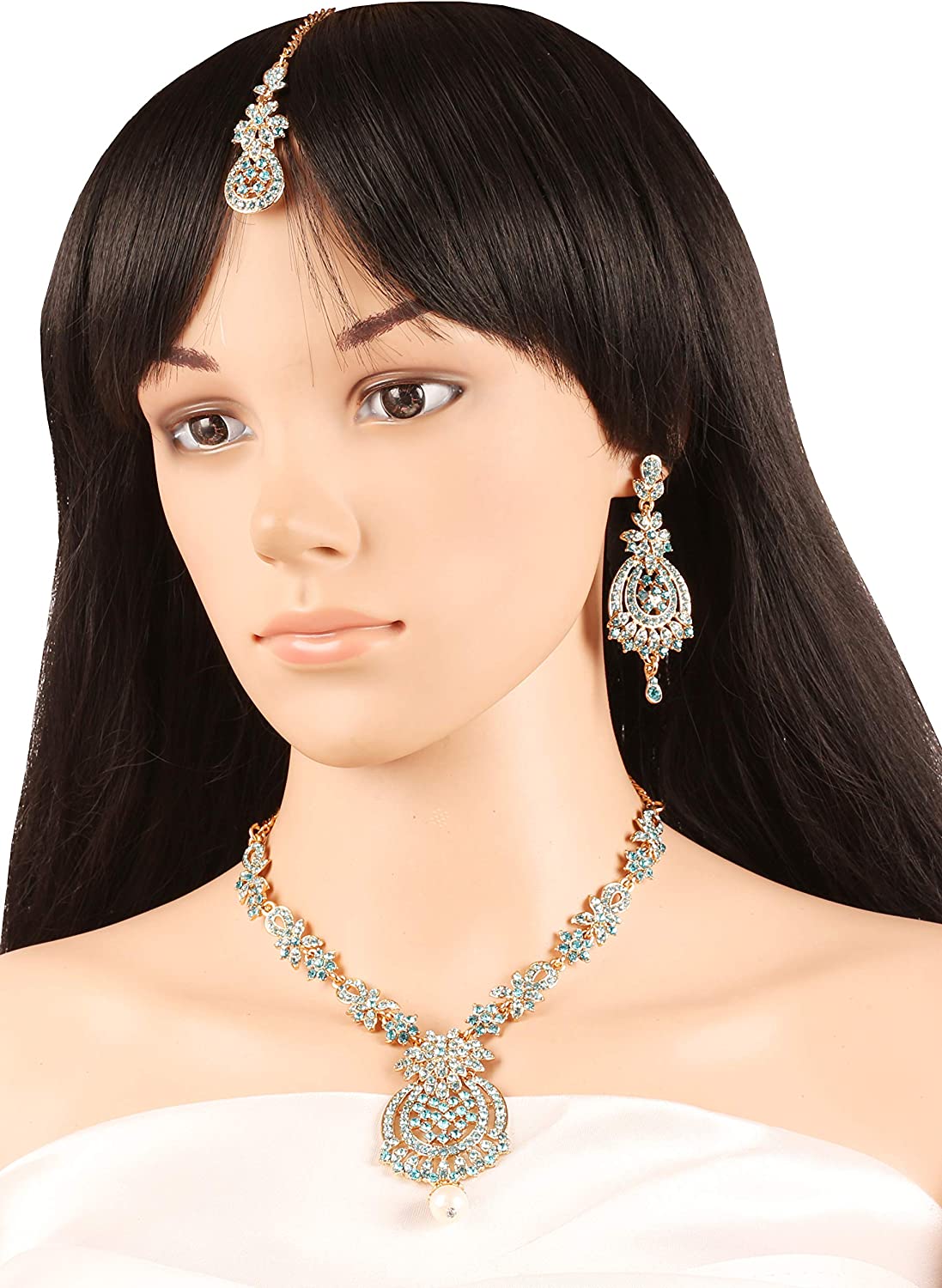 Touchstone Indian Bollywood Gorgeous intricate Workmanship Sparkling Rhinestone crystal wedding Designer Jewelry Necklace Set In Gold or Silver Tone For Women. - Image 3